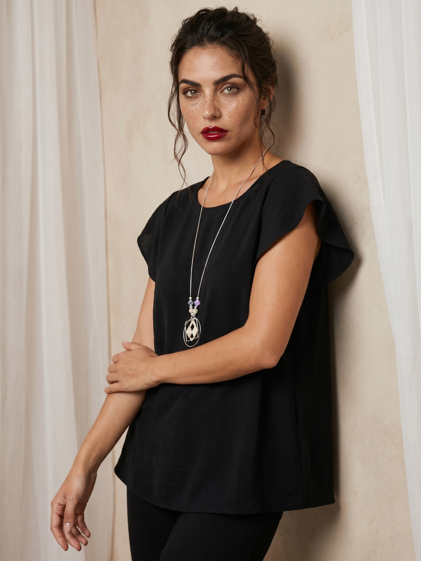 Women's Elegant Black Cap Sleeve Blouse