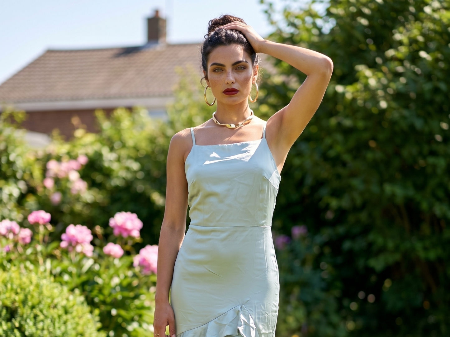 Mint Green Satin Spaghetti Strap Ruffle Maxi Dress