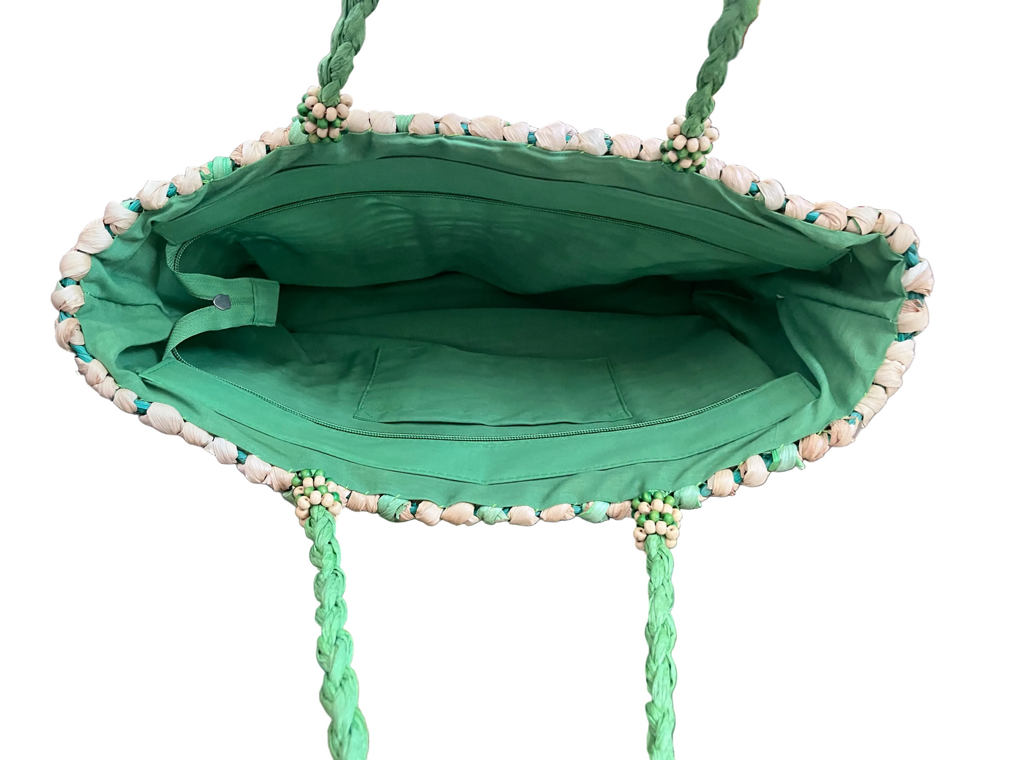 Borsa verde in paglia intrecciata