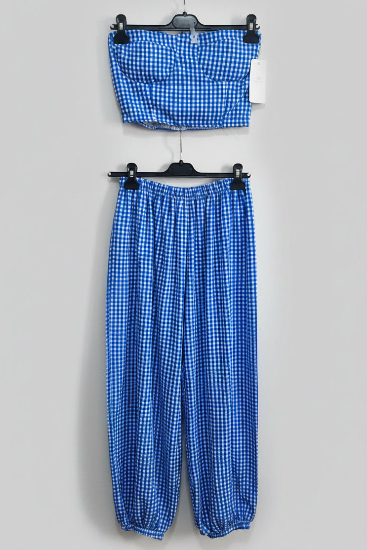 Coordinato vichy bordeaux – top fascia e pantaloni