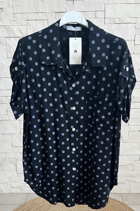 Camicia nera a pois con taschino taglia unica40/46