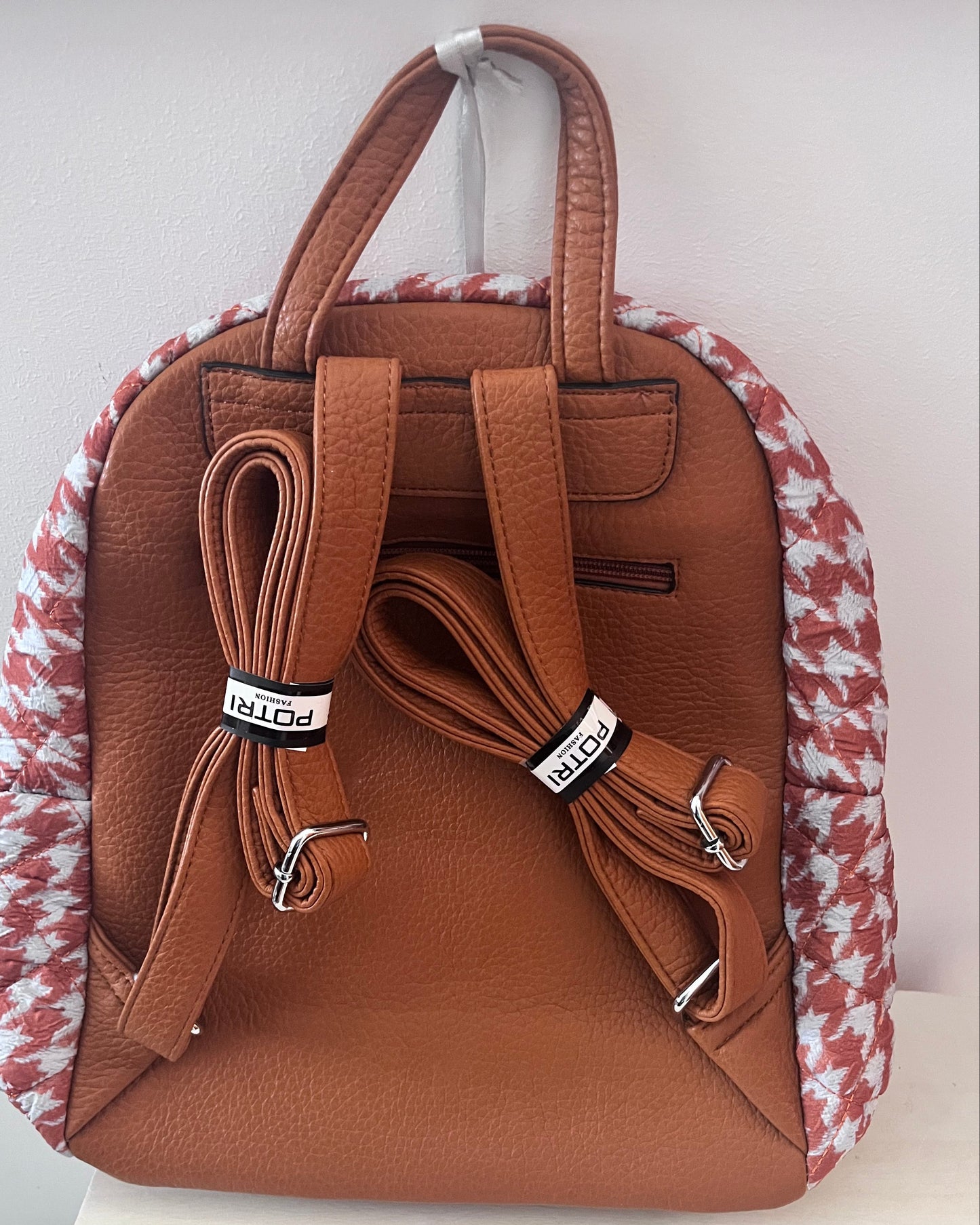 Zaino trapuntato pied-de-poule rosa antico - retro con spallacci