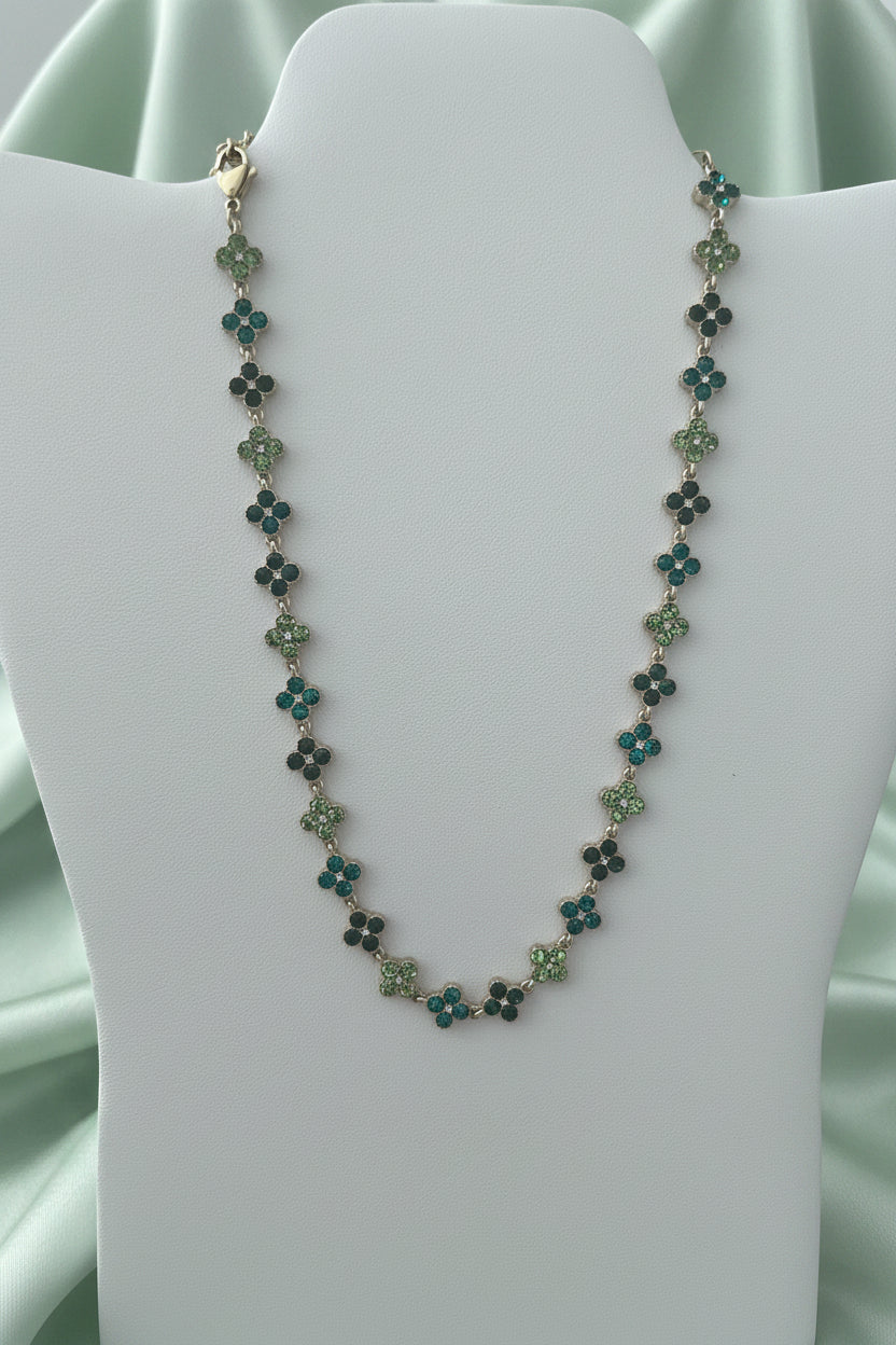 Collana fiori di cristallo verde smeraldo