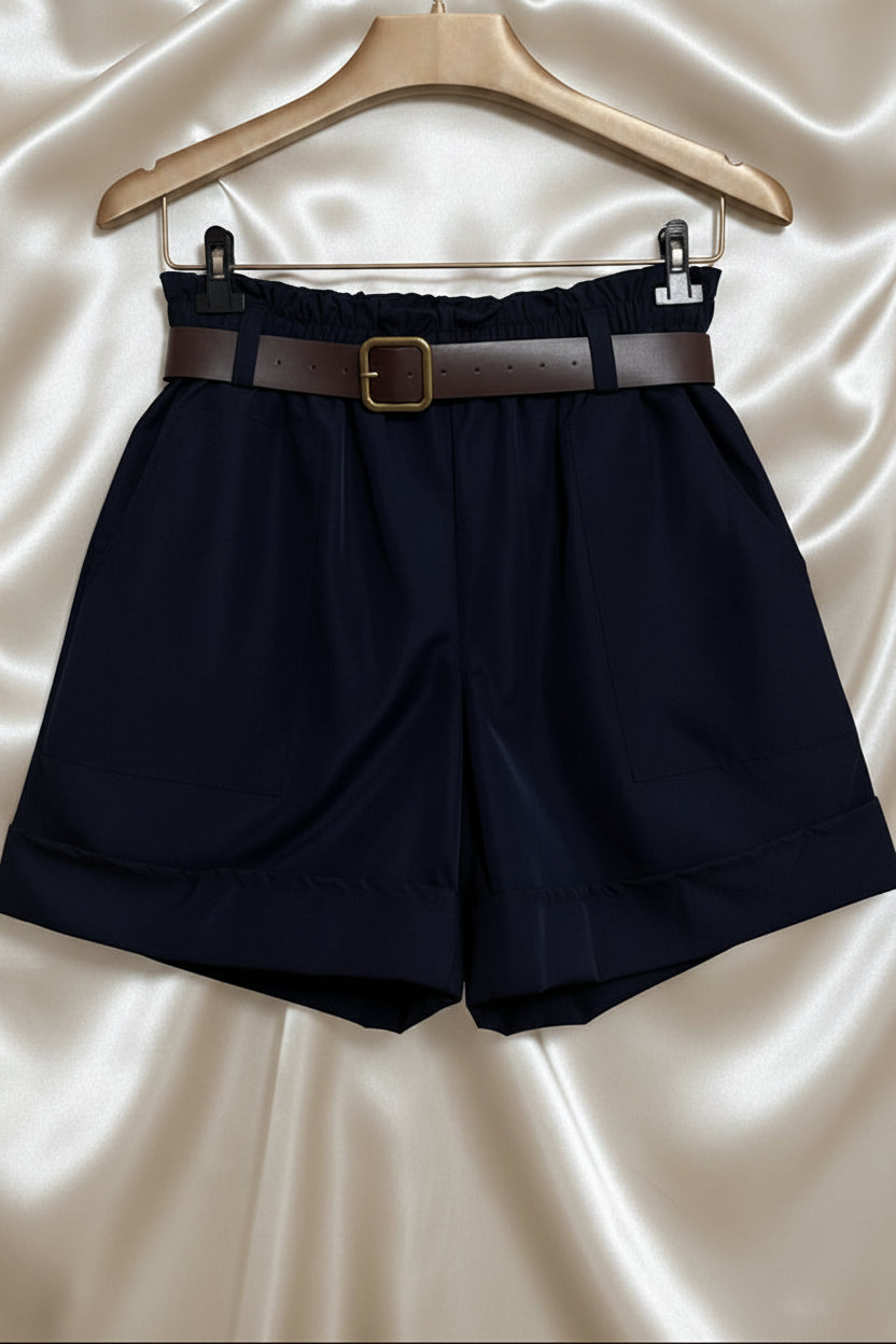 Shorts blu navy a vita alta con cintura taglia unica 46/52
