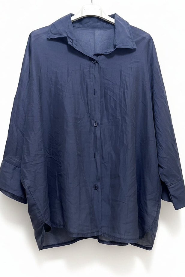 Camicia oversize blu notte in tencel