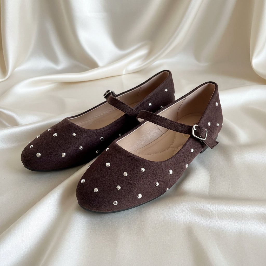 Mary Jane scamosciate cioccolato - vista laterale
