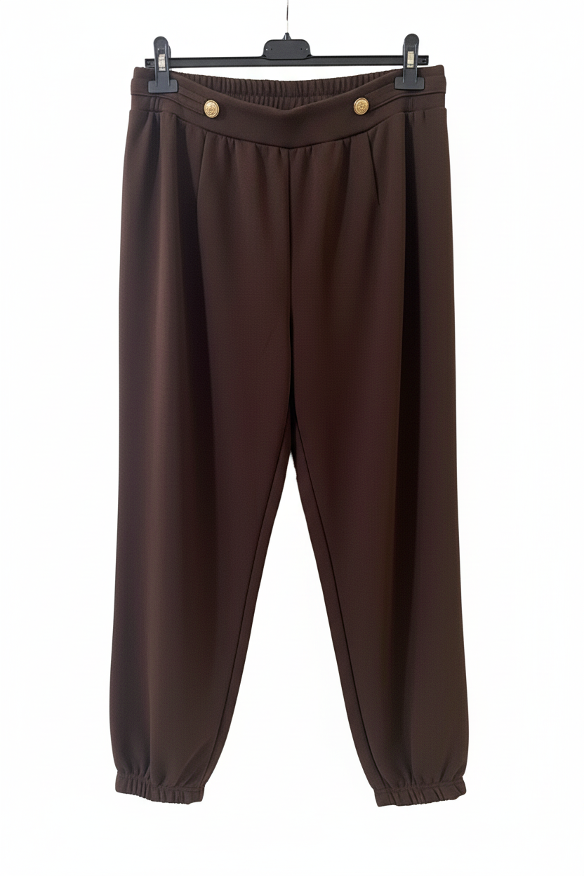 Pantaloni "Isabel" jogger con bottoni gioiello in vita e polsini elastici taglia unica 48/54