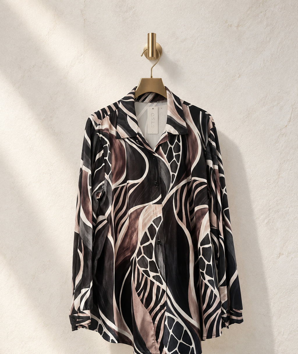 Camicia "Flora"curvy stampa animalier astratta – Taglia Unica 40/54