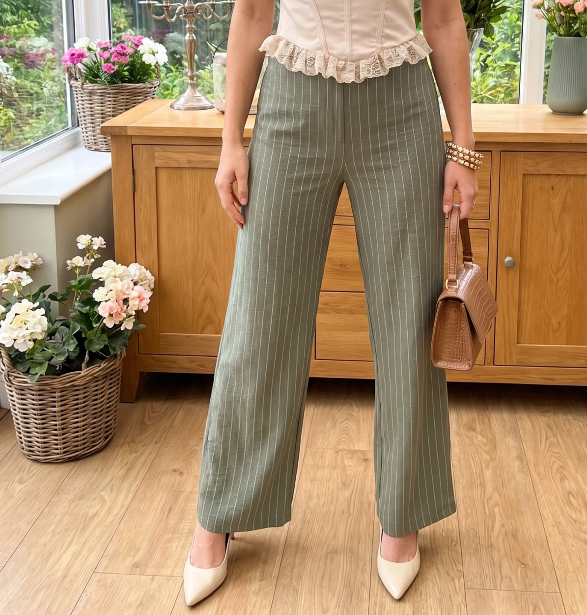 Pantaloni a gamba larga a righe – Taglia unica (40-44)