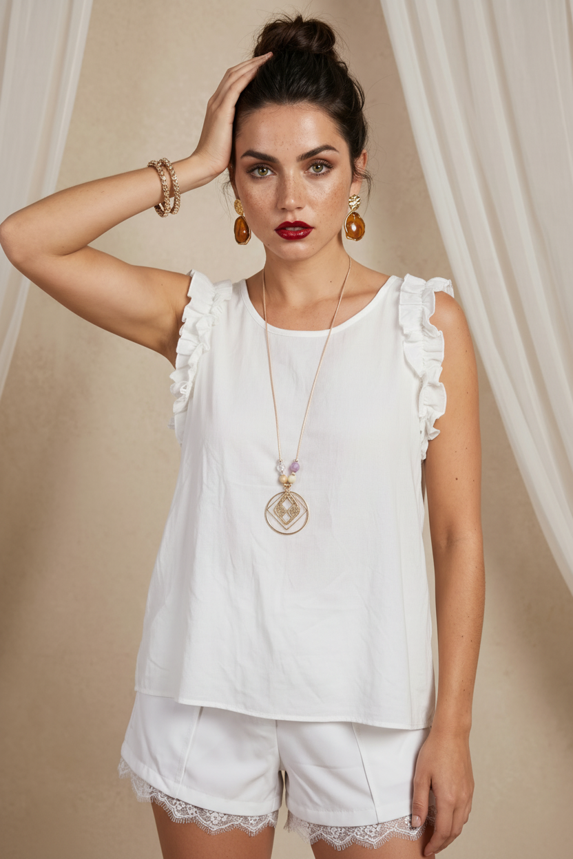 Blusa con bordi arricciati – Taglia unica (44/48)