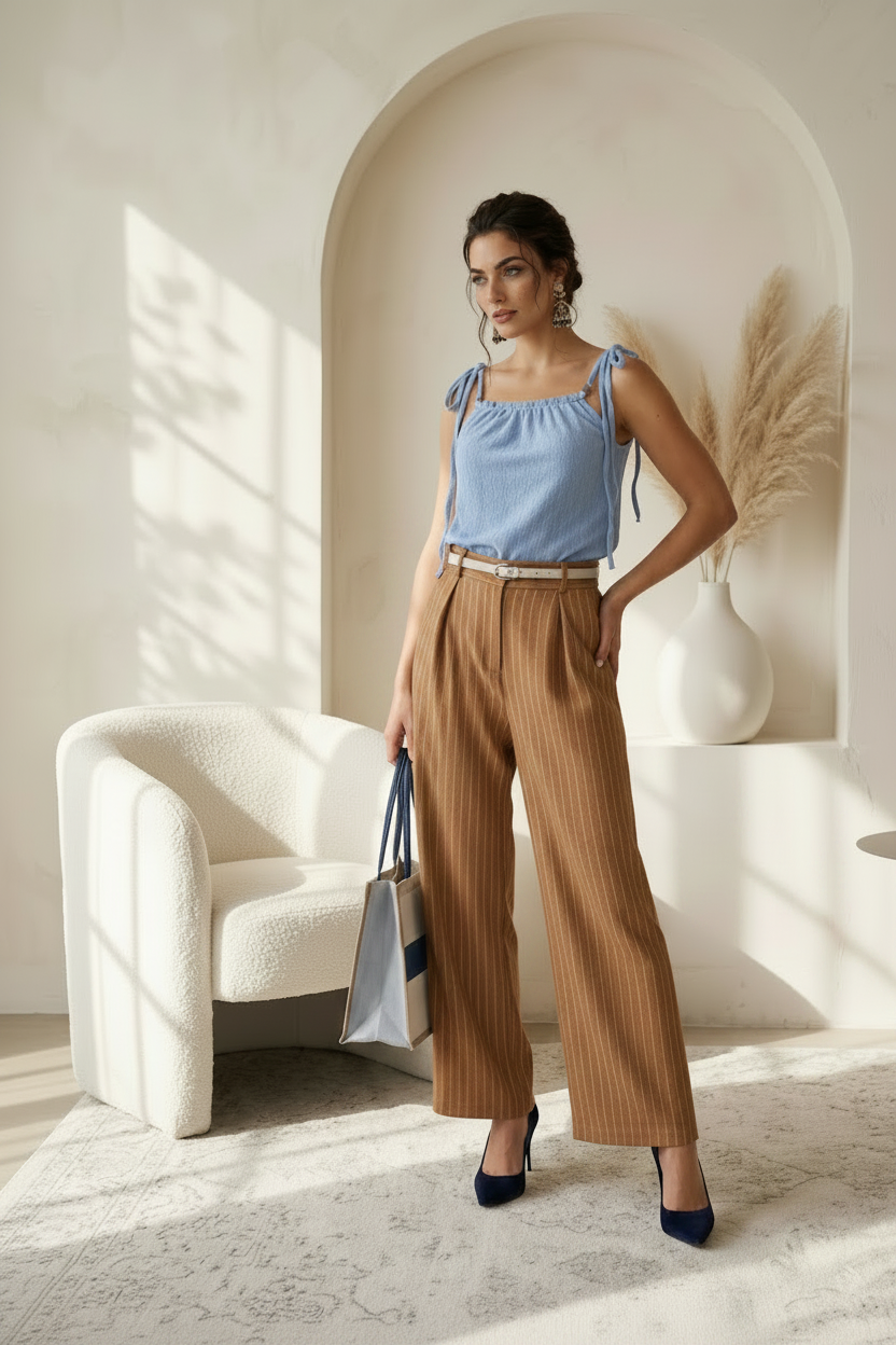 Pantaloni Kiss  a gamba larga e righe bianche – Taglia unica (40-46)
