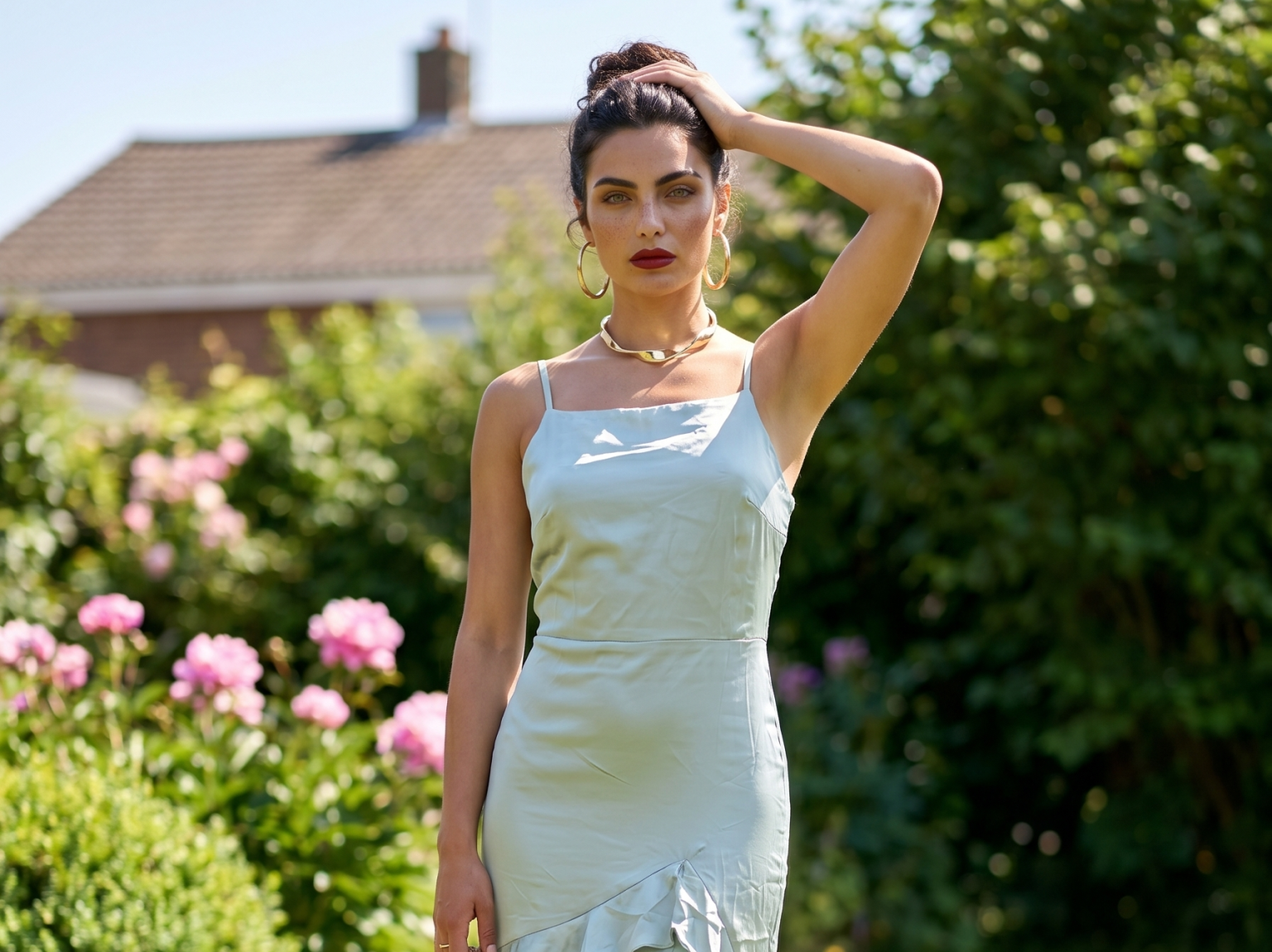 Mint Green Satin Spaghetti Strap Ruffle Maxi Dress