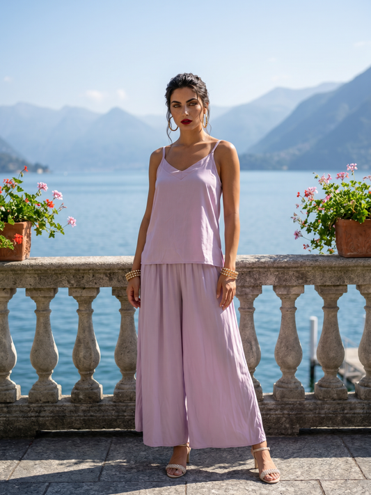 Women's Lavender Two-Piece Pleated Maxi Skirt and Camisole Set