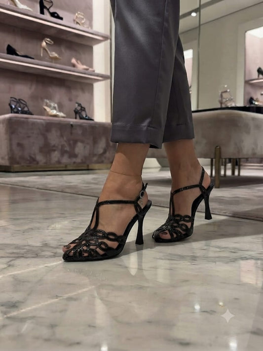 sandali eleganti con tacco con découpage a fiamma