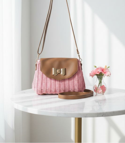 Borsa rosa in paglia