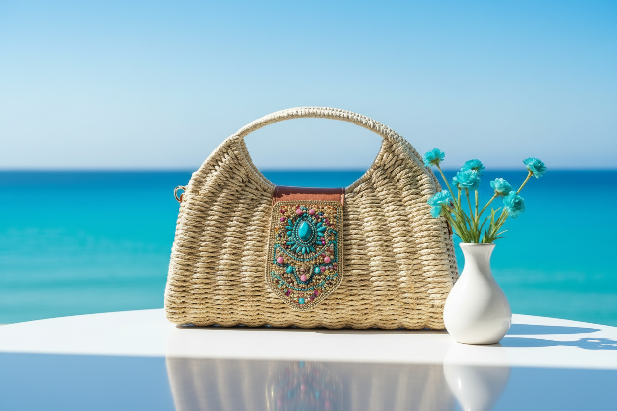 Borsa in paglia con perline