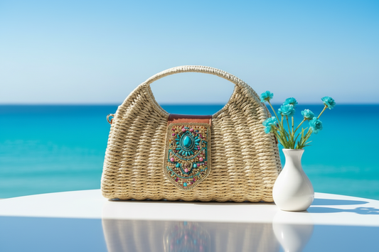 Borsa in paglia con perline