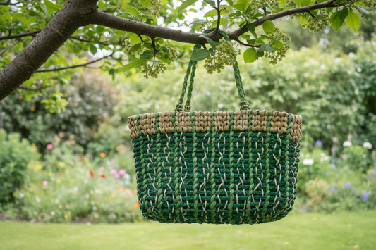 Borsa verde in paglia intrecciata