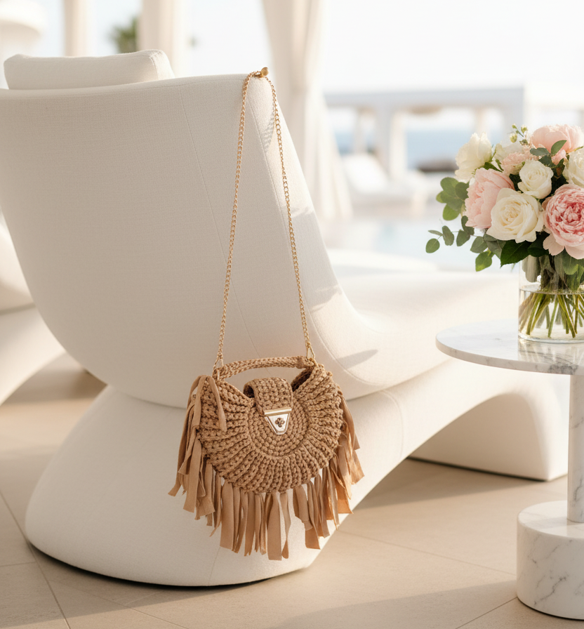 Borsa rotonda stile macramé