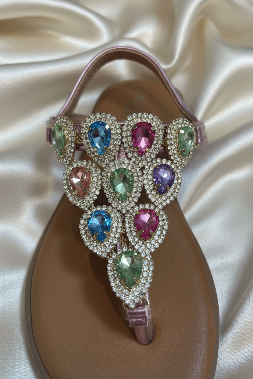 Sandali gioiello rosa  con strass e pietre colorate    Taglie 36/40