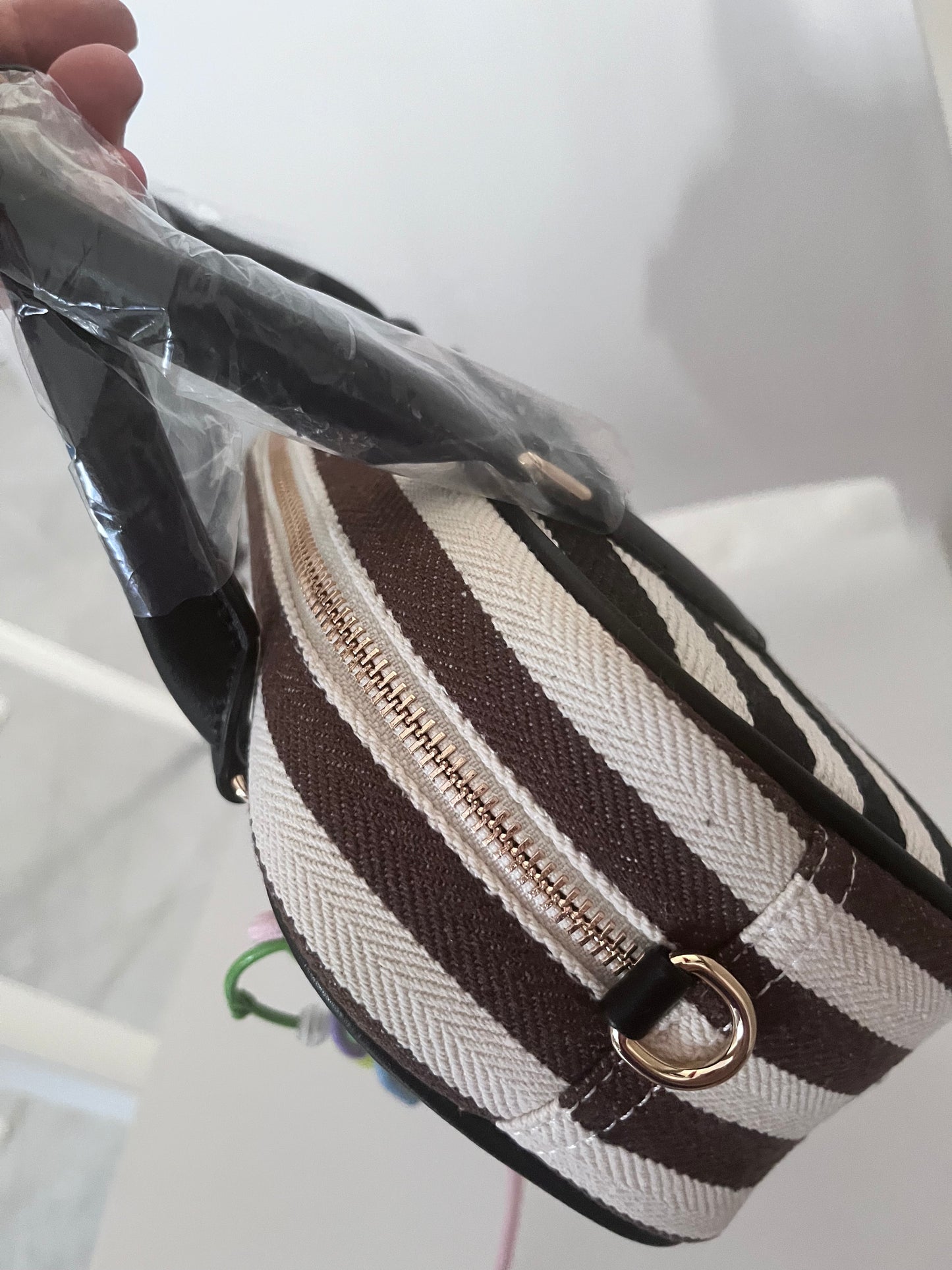 Mini bowling bag a righe con charm
