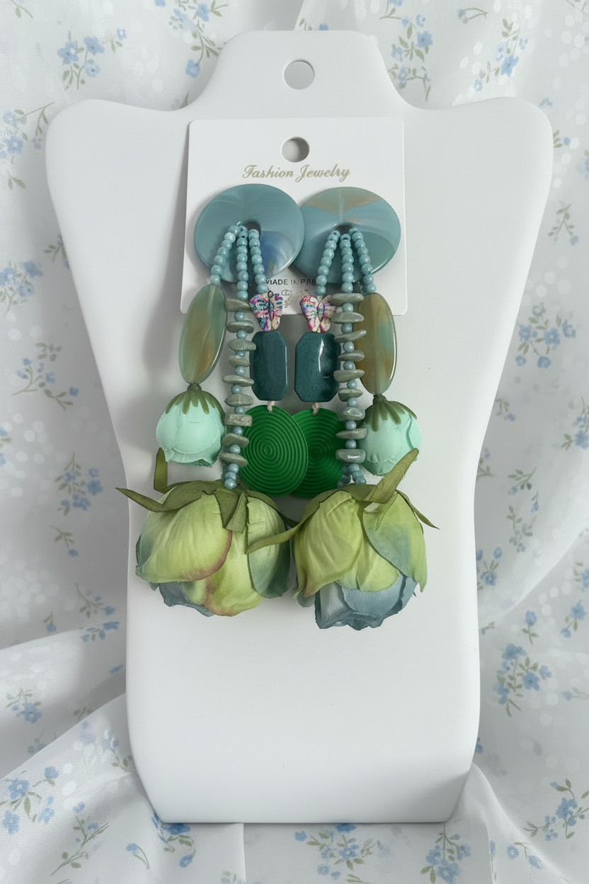 Orecchini grandi  blu con rosa