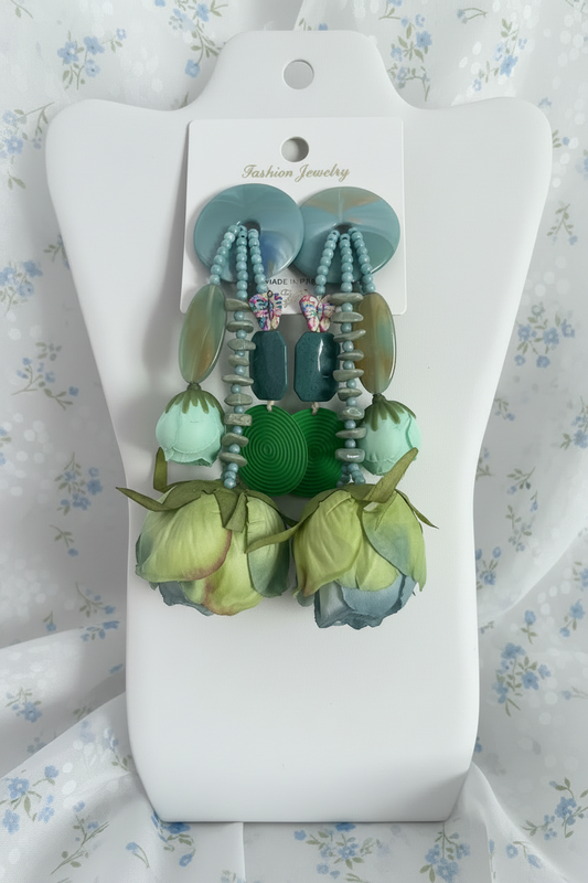 Orecchini grandi  blu con rosa