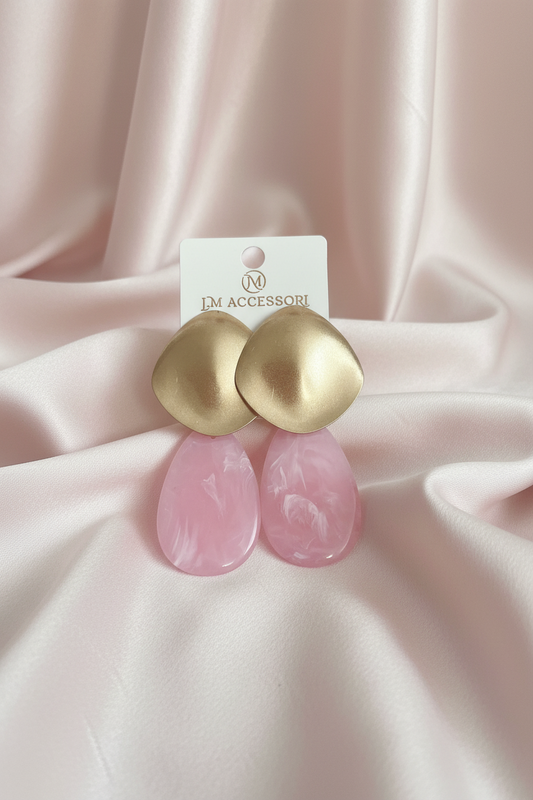Orecchini pendenti dorati con goccia  rosa