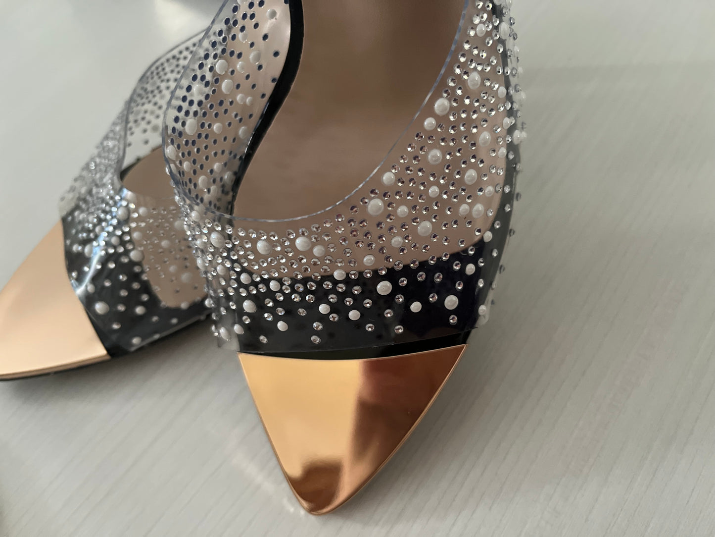 Mules con tacco  con strass e perle