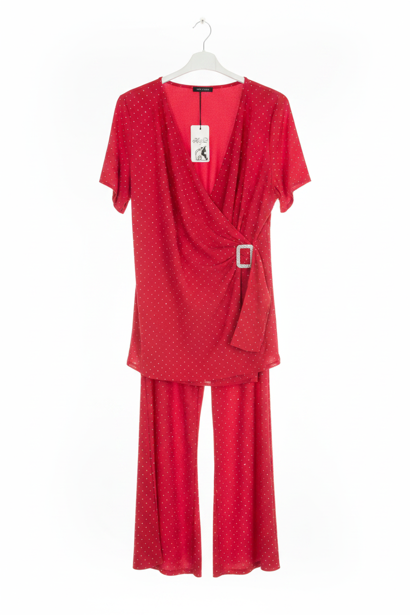 Completo due pezzi rosso con glitter - taglia unica 46/50