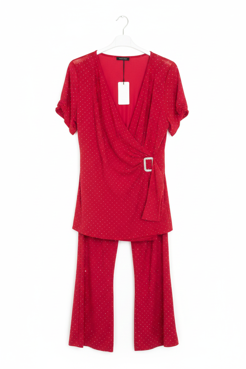 Completo due pezzi rosso con glitter - taglia unica 46/50