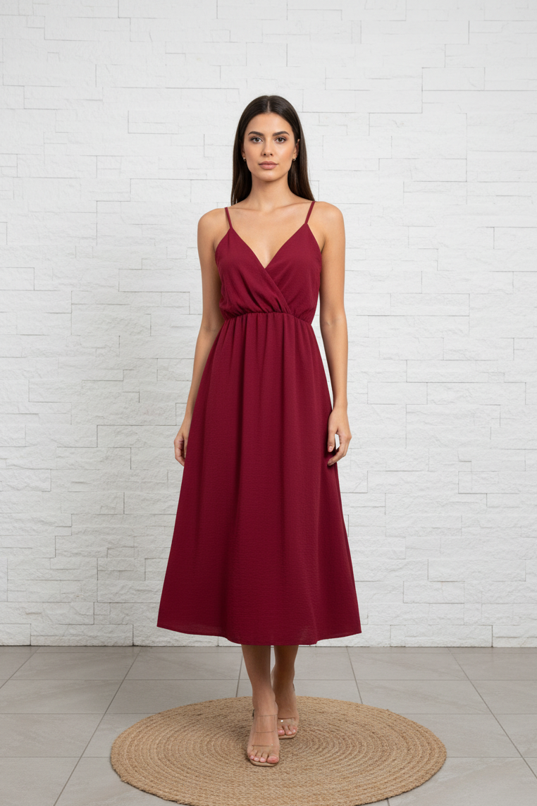 Vestito con scollo a v ed elasticoin vita TAGLIA UNICA 40/48