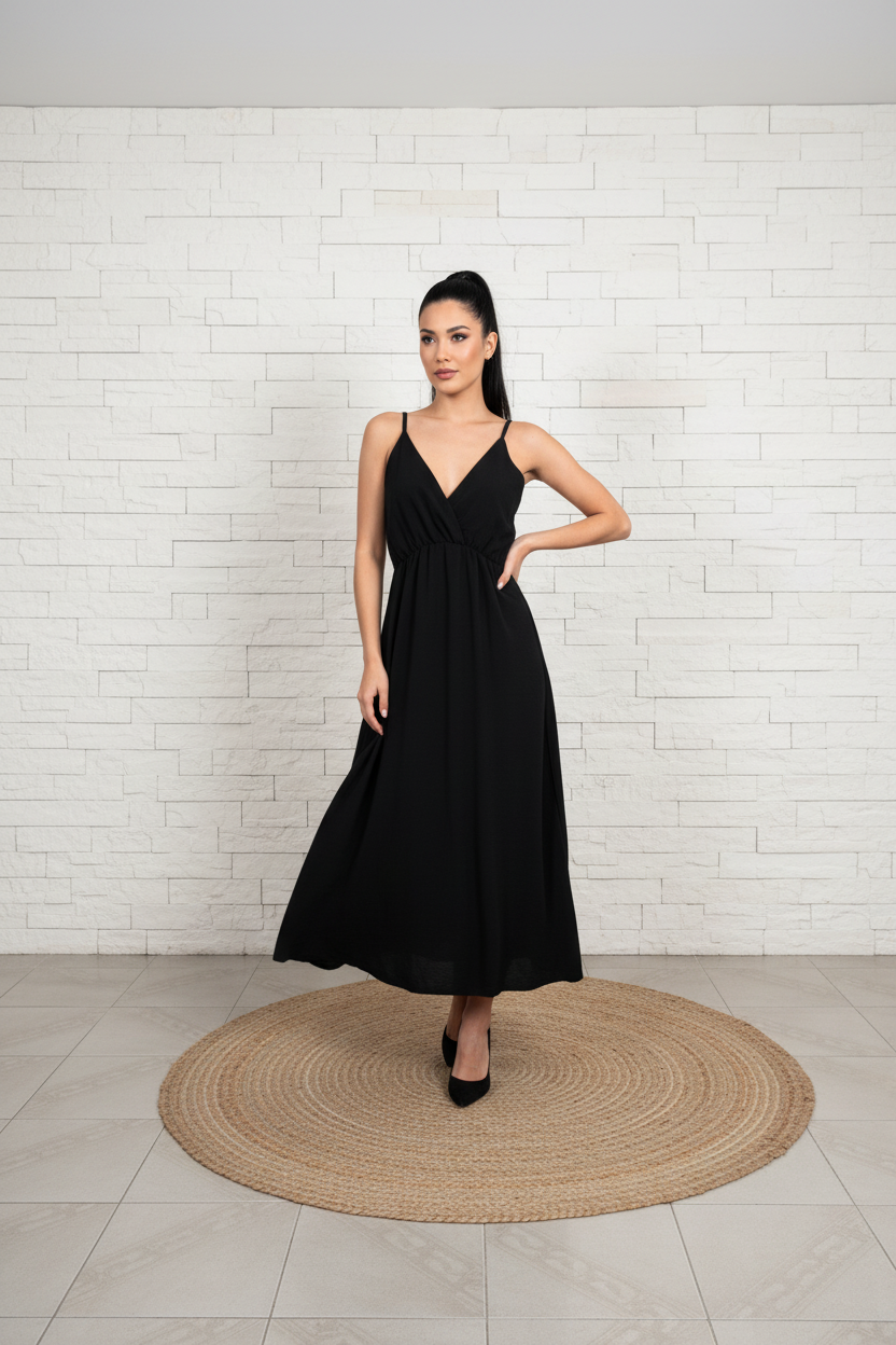 Vestito con scollo a v ed elasticoin vita TAGLIA UNICA 40/48
