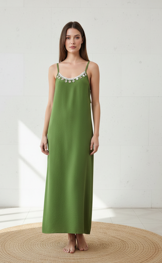 Vestito lungo spalline sottili con pizzo e conchiglie taglia unica 40/ 48