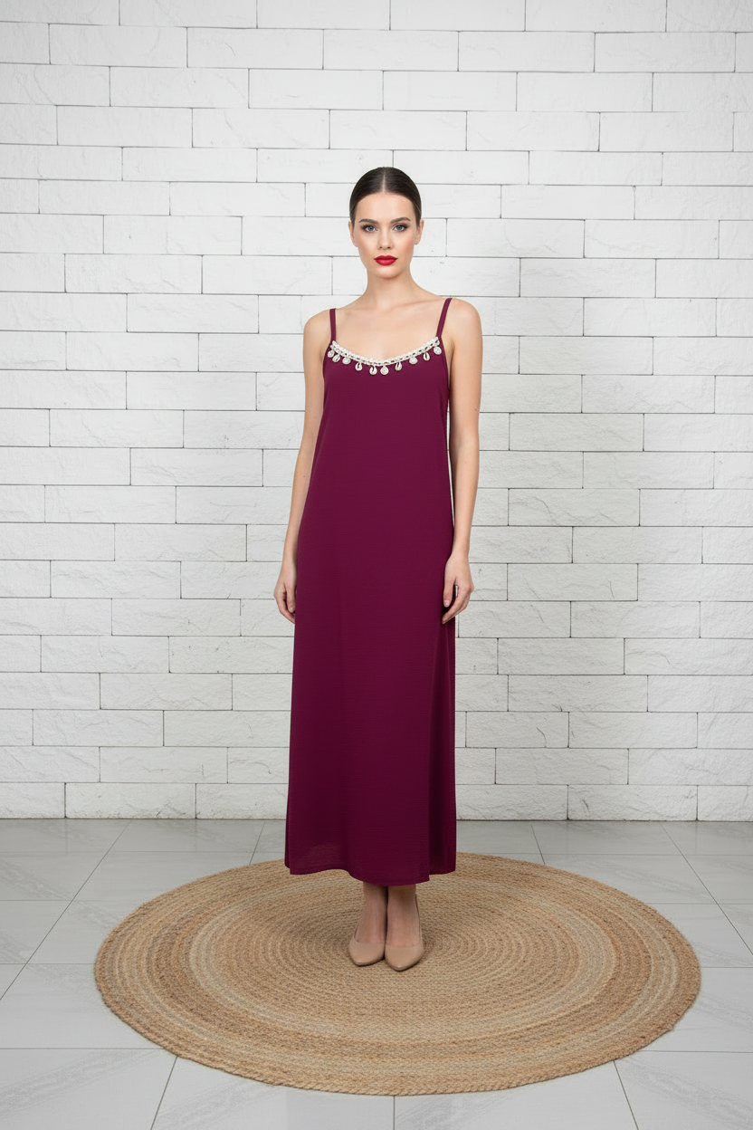 Vestito lungo spalline sottili con pizzo e conchiglie taglia unica 40/ 48