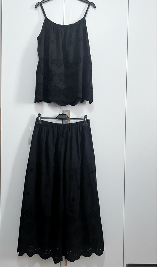 Coordinato in sangallo color nero taglia unica 40/ 48
