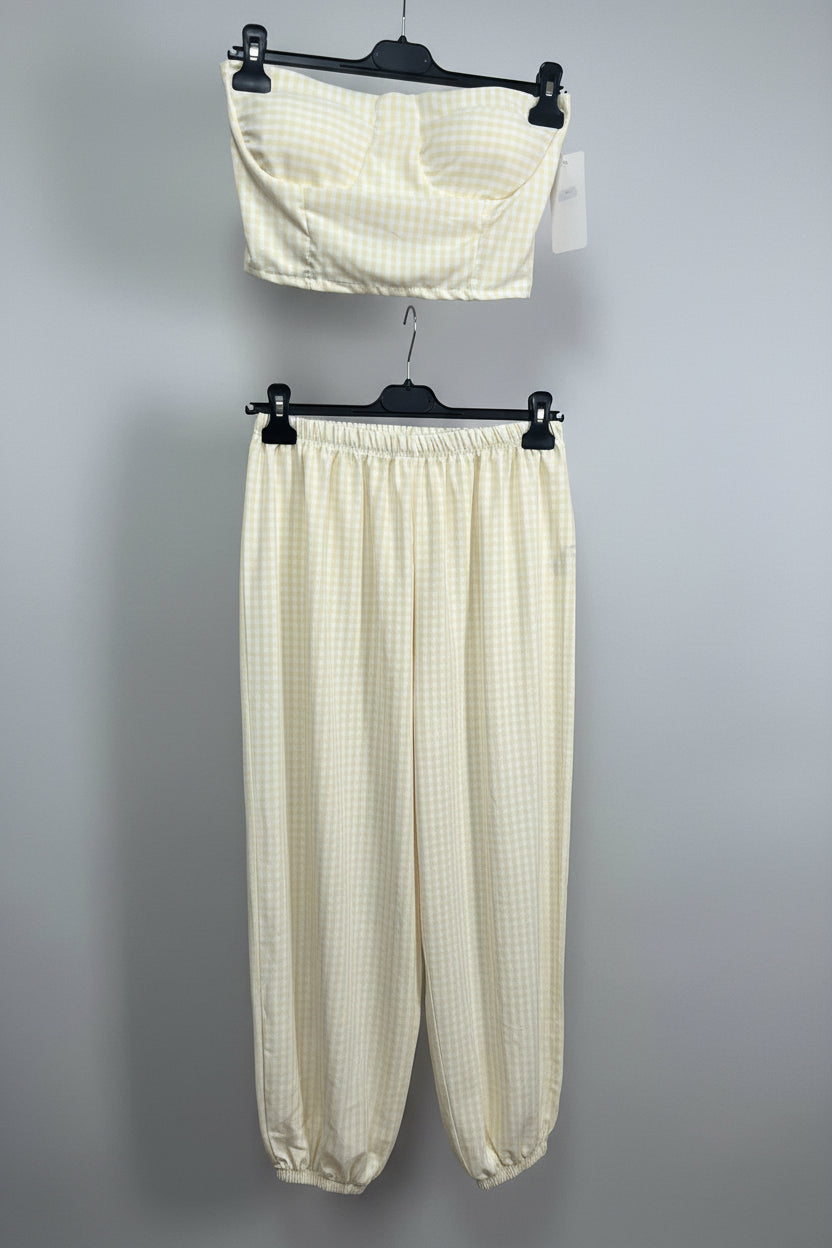 Coordinato vichy bordeaux – top fascia e pantaloni