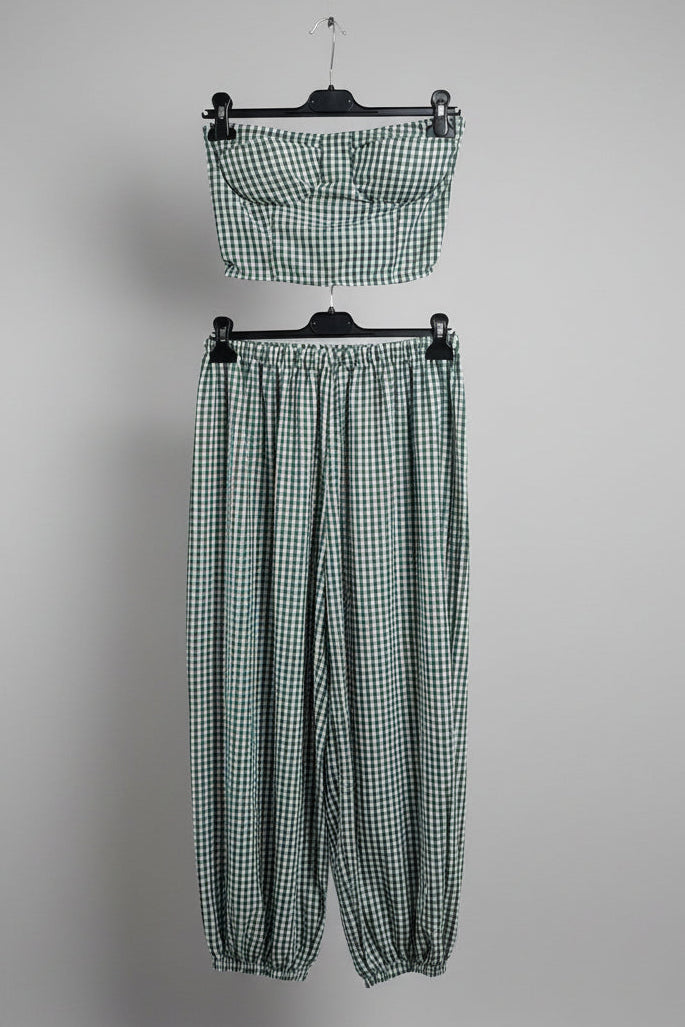 Coordinato vichy bordeaux – top fascia e pantaloni