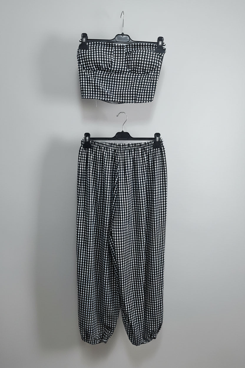 Coordinato vichy bordeaux – top fascia e pantaloni