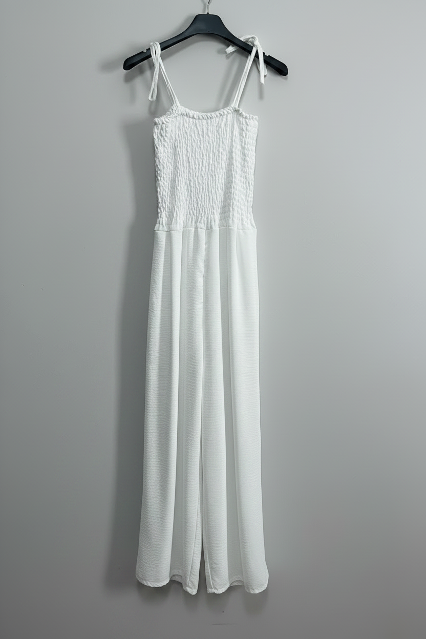 Tuta jumpsuit bianca con corpino smock
