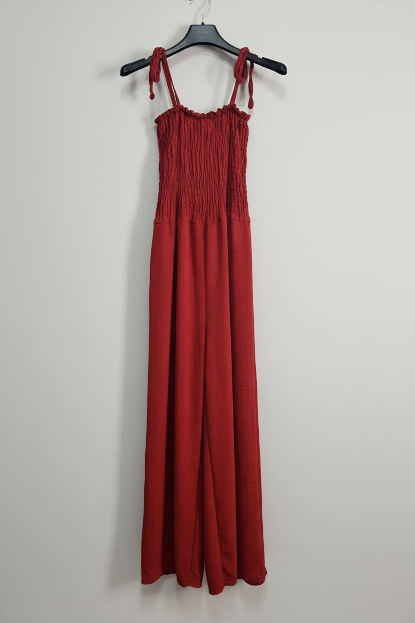 Tuta jumpsuit bianca con corpino smock