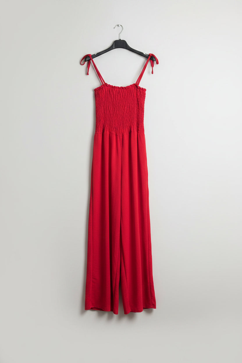 Tuta jumpsuit bianca con corpino smock
