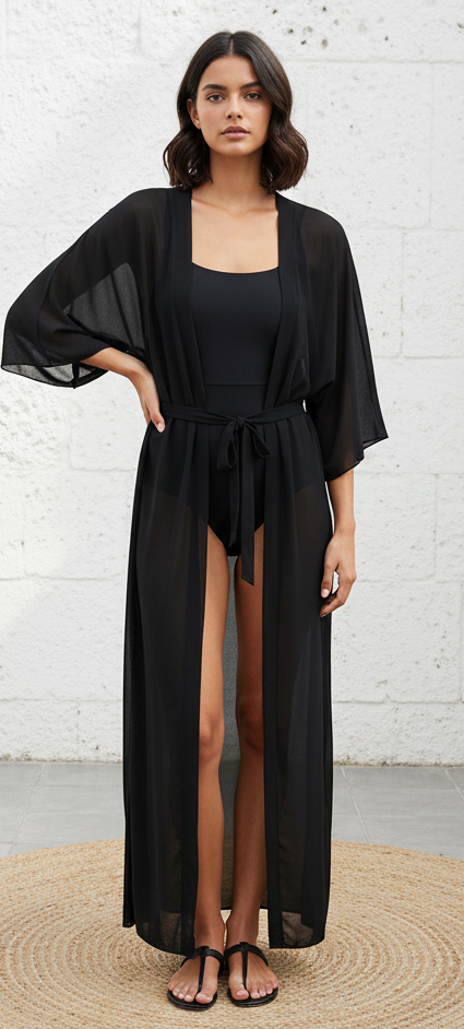 Kimono lungo in chiffon con cintura taglia unica 44/54( in saldo)
