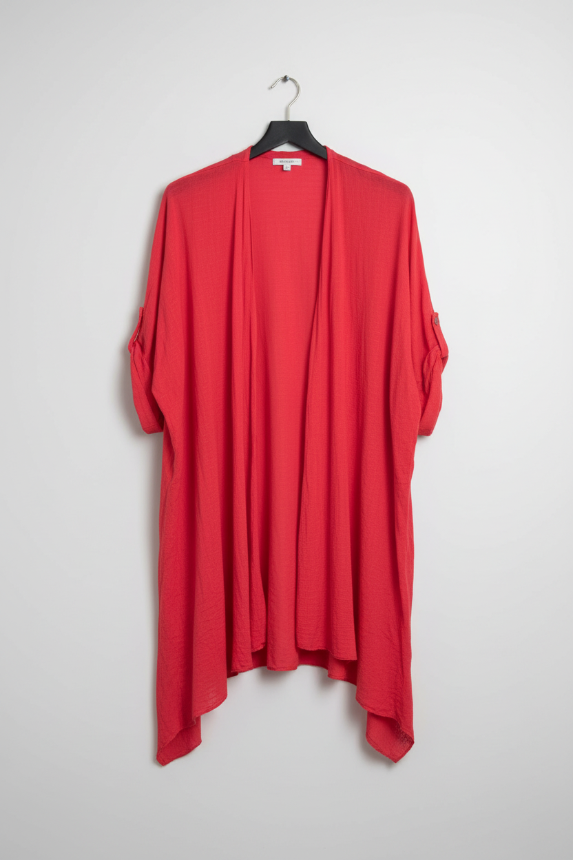 Kimono rosso fragola  ĺino e cotone taglia unica 40 /48(in offerta)
