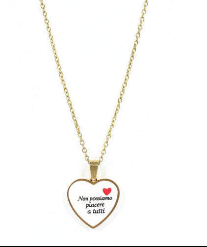 Collana dorata con ciondolo cuore con frase o con ciondolo ovale girasole.