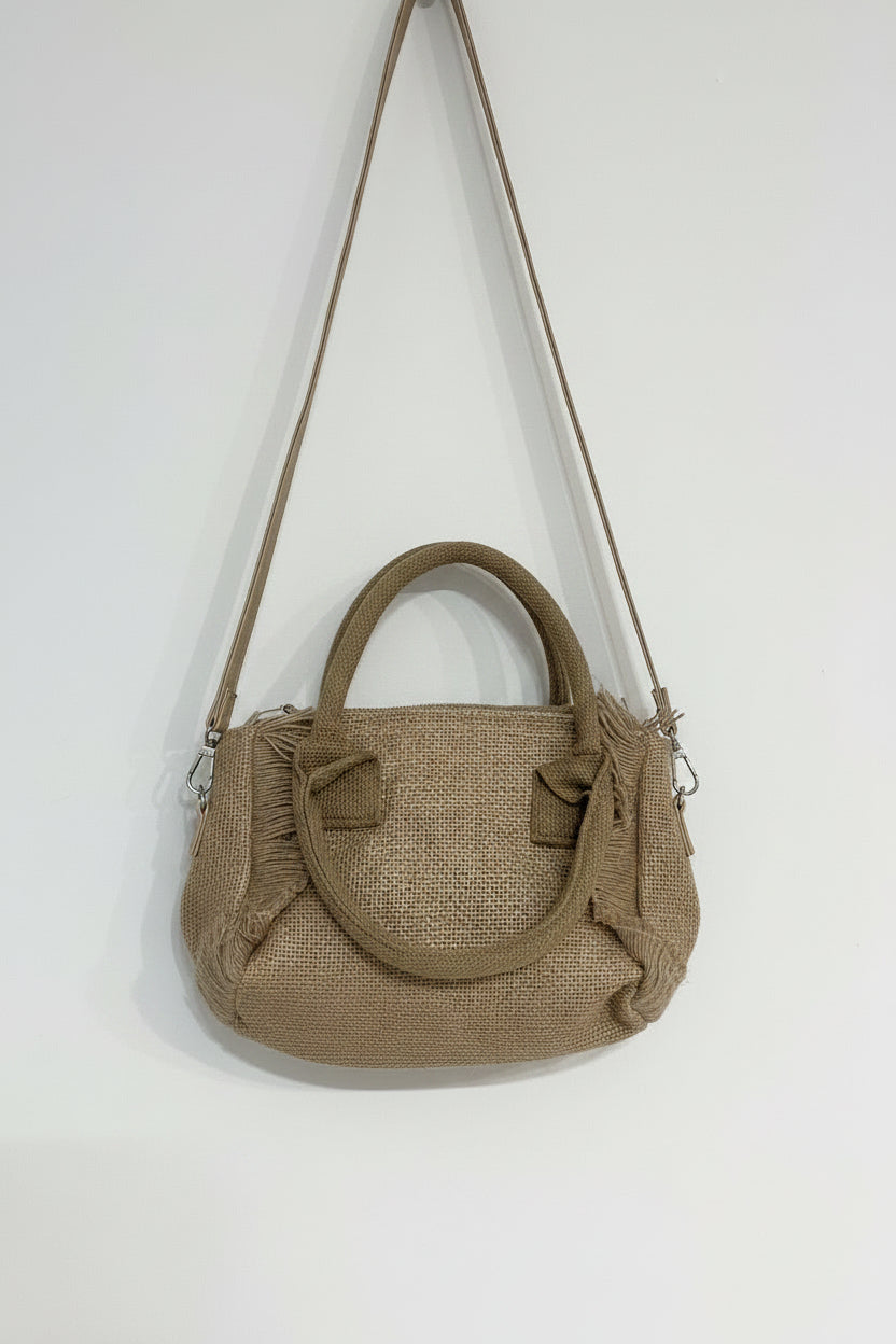 Borsa a tracolla in juta con frange - vista frontale