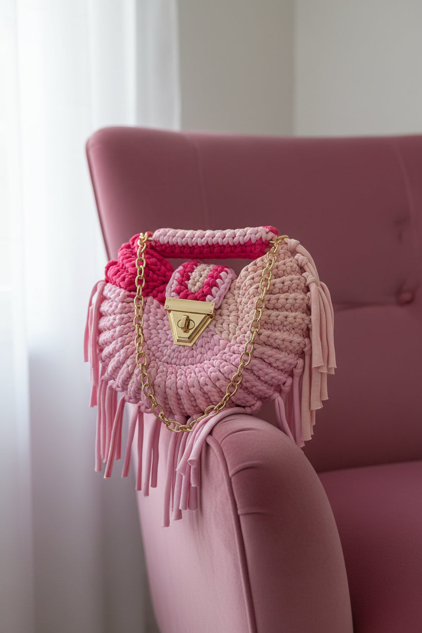 Borsa rotonda stile macramé
