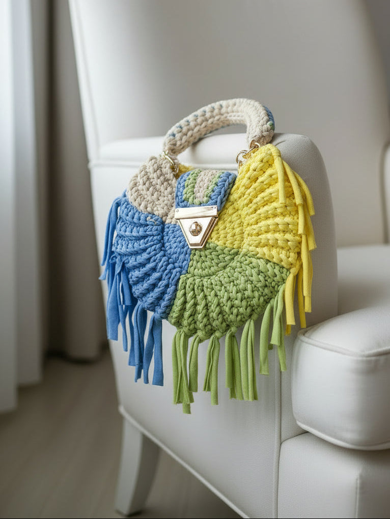 Borsa rotonda stile macramé