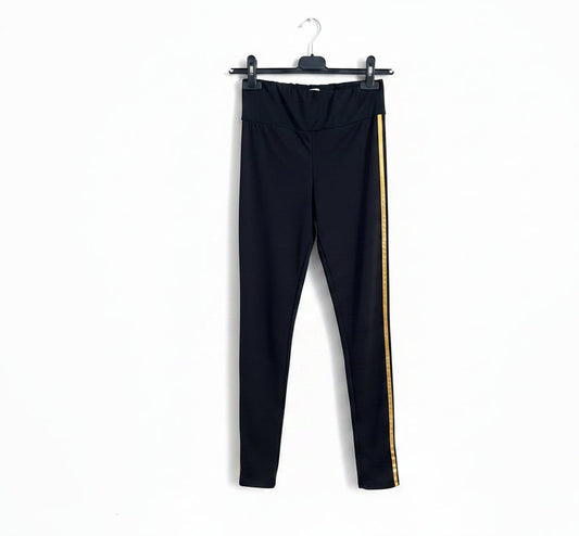 Leggings neri con banda laterale oro