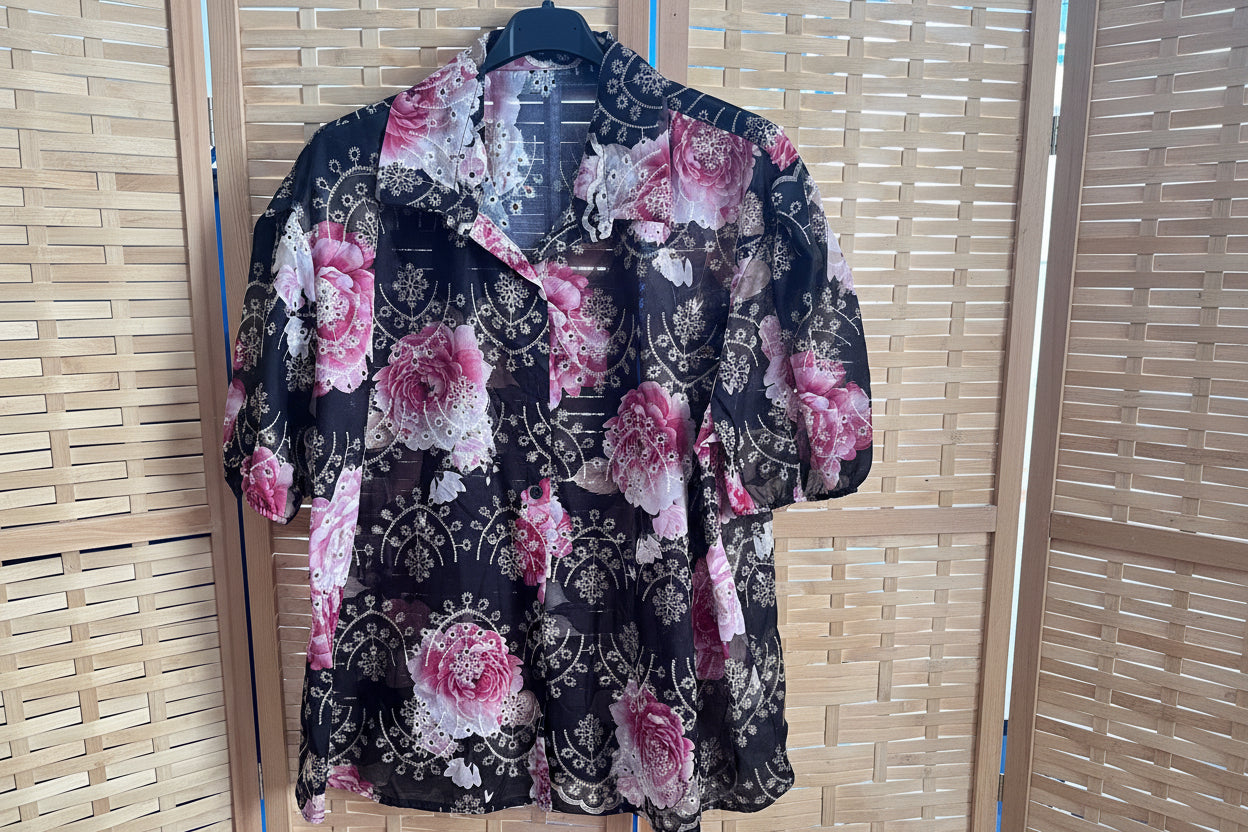 Camicia Gemma floreale e maniche a palloncino 46/54